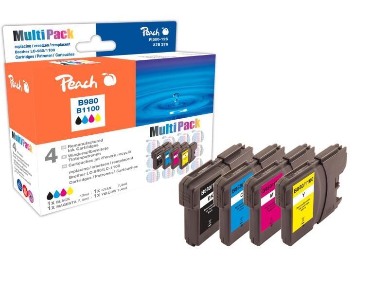 Peach Kits d'encre Brother LC-1100/980 BK, C, M, Y