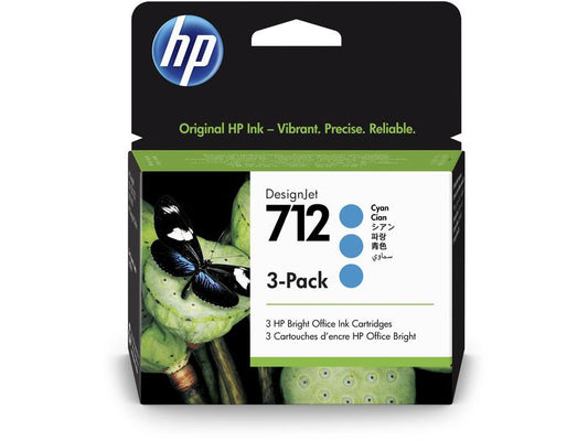 HP Encre Nr. 712 (3ED77A) Cyan (paquet de 3)