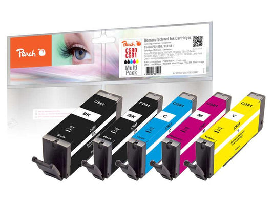 Peach Kits d'encre Canon PGI-580 / CLI-581 BK, PBK, C, M, Y