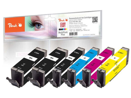 Peach Kits d'encre Canon PGI-580 / CLI-581 2x BK, 1x PBK, C, M, Y
