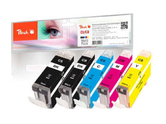 Peach Encre Canon GI-5 / CLI-8 1x BK, 1x PBK, 1x C, 1x M, 1x Y