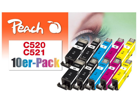 Peach Encre Canon PGI-520/CLI-521 Multi-10-Pack C, M, Y, BK