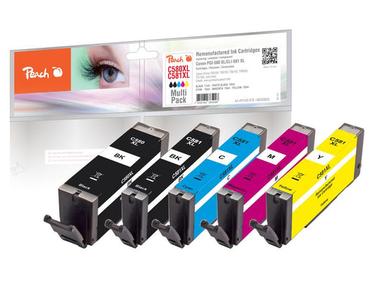 Peach Kits d'encre Canon PGI-580XL / CLI-581XL BK, PBK, C, M, Y