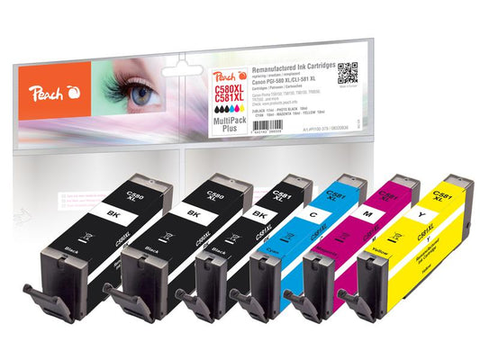 Peach Kits d'encre Canon PGI-580XL / CLI-581XL 2x BK, 1x PBK, C, M, Y