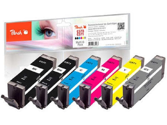 Peach Kits d'encre Canon 570XL/571XL, Multi-6-Pack BK/PBK/C/M/Y/G