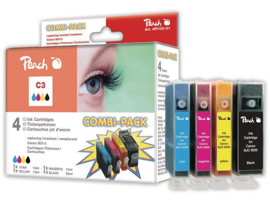 Peach Kits d'encre Canon BCI-3e C/M/Y/BK