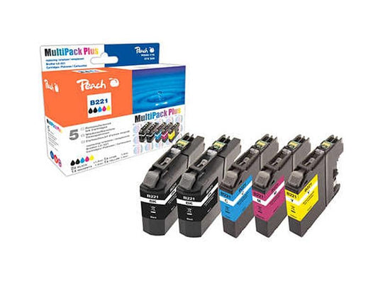 Peach Kits d'encre Brother LC-221 2x BK, 1x Cyan, Magenta, Yellow