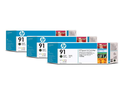HP Encre Nr. 91 (C9480A) Matte Black (paquet de 3)