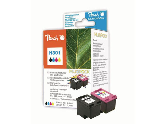 Peach Kits d'encre HP Nr. 301 BK, Couleur