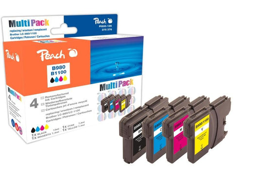 Peach Kits d'encre Brother LC-1100/980 BK, C, M, Y