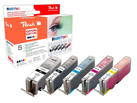 Peach Kits d'encre Canon PGI-570XL / CLI-571 C, M, Y, 2x BK