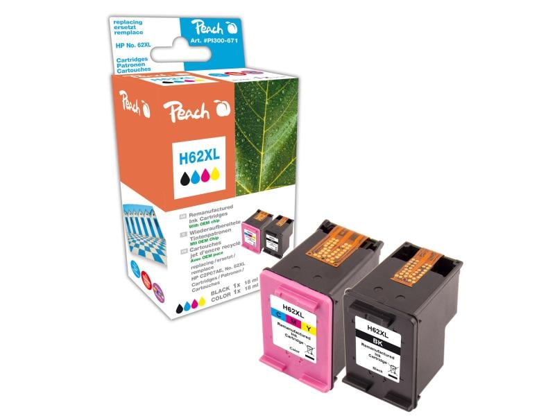 Peach Kits d'encre HP Nr. 62XL C, M, Y, BK