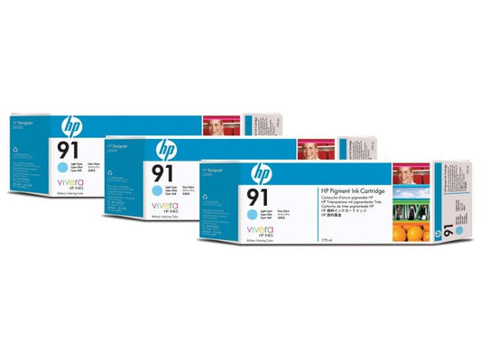 HP Encre Nr. 91 (C9486A) Cyan léger (paquet de 3)