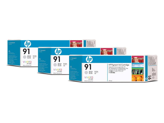 HP Encre Nr. 91 (C9482A) Light Grey (paquet de 3)