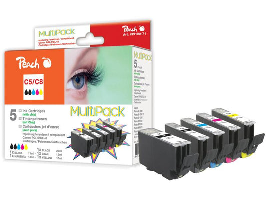 Peach Kits d'encre Canon PGI-5/CLI-8 BK, PBK, C, M, M, Y