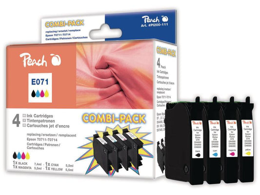 Peach Kits d'encre Epson T071 BK, C, M, Y