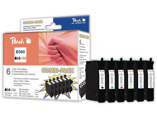 Peach Kits d'encre Epson T0807 BK, C, M, Y