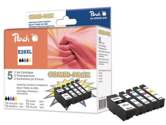 Peach Kits d'encre Epson T2636 C, M, Y, 2x BK