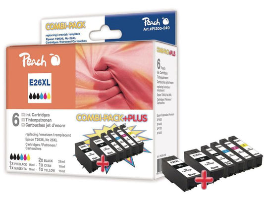 Peach Kits d'encre Epson No. 26XL / T2636 BK, C, M, Y
