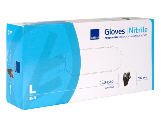 42106/1 ABENA Classic Nitrile Gloves Size L, 100 Pieces Black, Powder-Free 