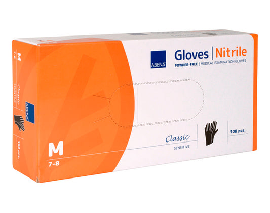 42105/1 ABENA Classic Nitrile Gloves Size M, 100 Pieces Black, Powder-Free 