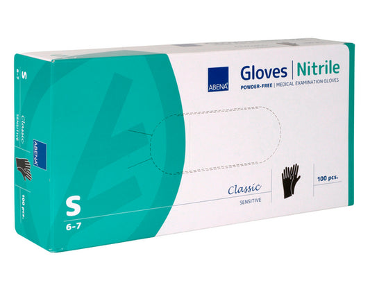 42104/1 ABENA Classic Nitrile Gloves Size S, 100 Pieces Black, Powder-Free 