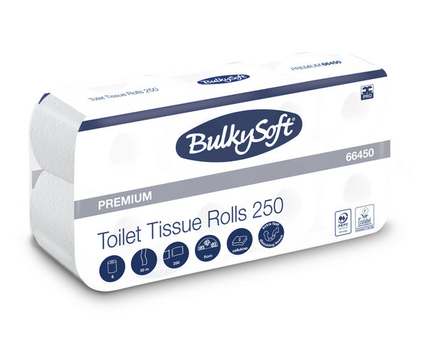 26933/1 Bulkysoft Premium Toilettenpapier, Zellstoff-Kleinrollen, 2-lagig, Rolle à 250 Blatt,