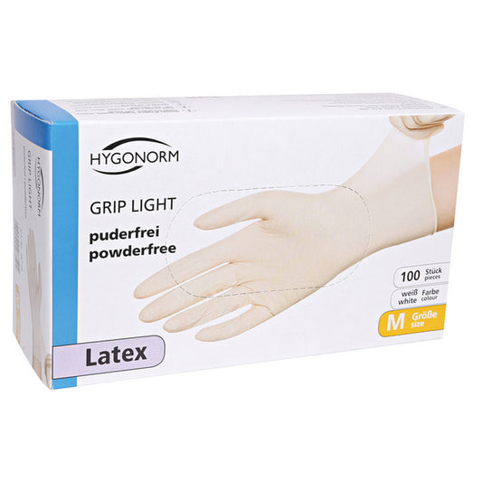 37618/1 HYGONORM Grip Light Einweg-Latexhandschuhe, Größe M, 100 Stück, weiß, puderfrei 