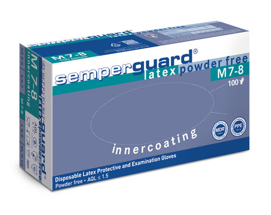 23887/1 SEMPERGUARD Innercoated Disposable Latex Gloves, Size S, 100 Pieces, White, Powder-Free 